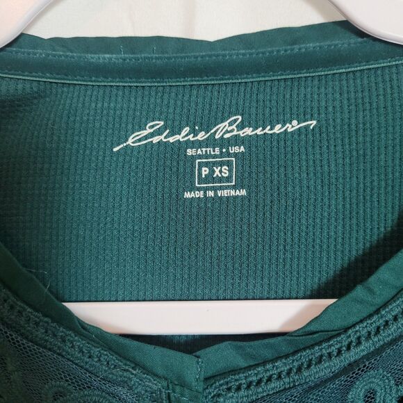 Eddie Bauer Lace Embellished Thermal Henley Women's P XS Green Holiday Christmas - Picture 6 of 9